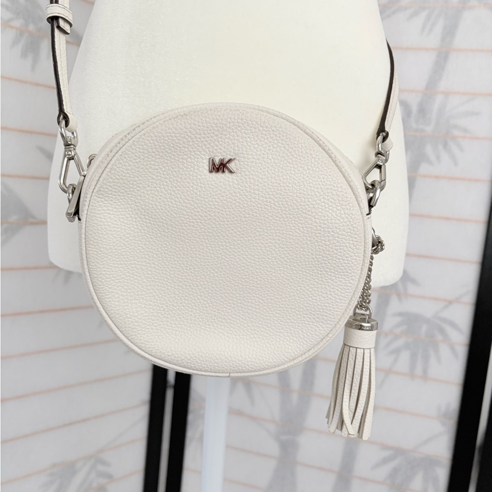Michael Kors White Round Crossbody Bag with Tassel